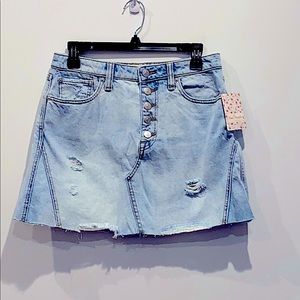 NEW Free People Denim Distressed Mini Skirt